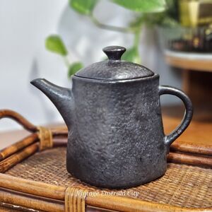 Vtg Designpac Triangular Brown Black Ceramic Teapot Melrose Park Stoneware Lid